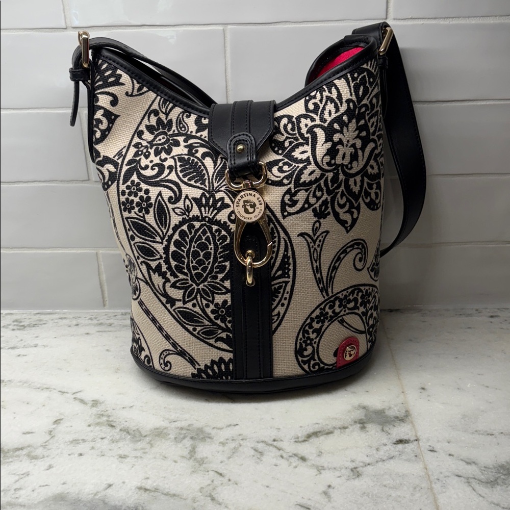 Spartina 449 Black and Cream Patterned Bucket Bag